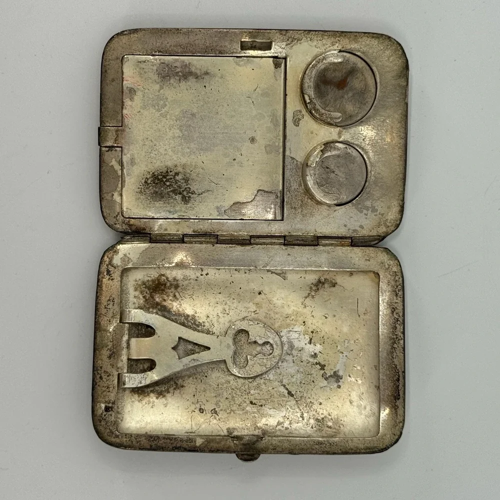 Vtg 30s Art Deco Dance Compact Wallet Money Clip Coin Holder Mirror Silver Tone